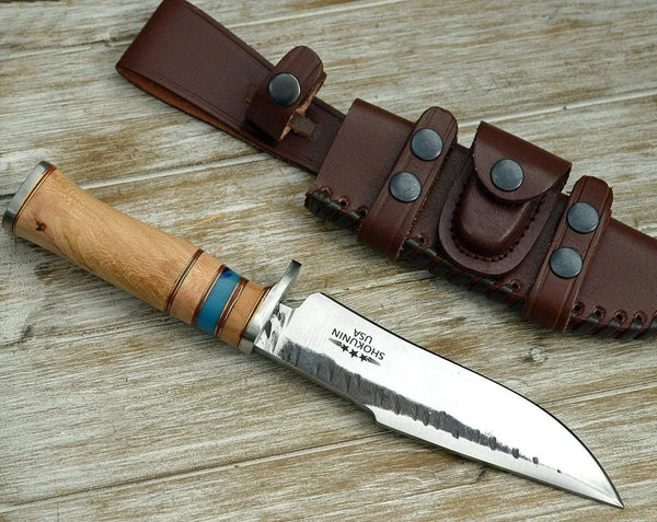 Reign Damascus Bowie Knife with Exotic Leopard Wood Handle - Gifts for You 'n Me