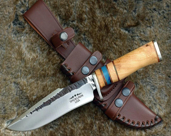 Reign Damascus Bowie Knife with Exotic Leopard Wood Handle - Gifts for You 'n Me