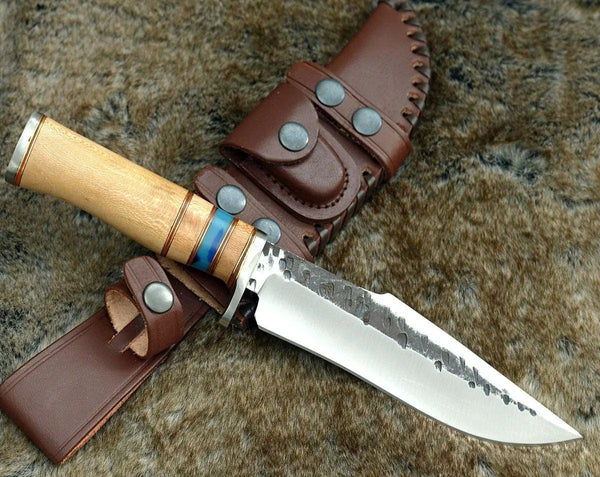 Reign Damascus Bowie Knife with Exotic Leopard Wood Handle - Gifts for You 'n Me