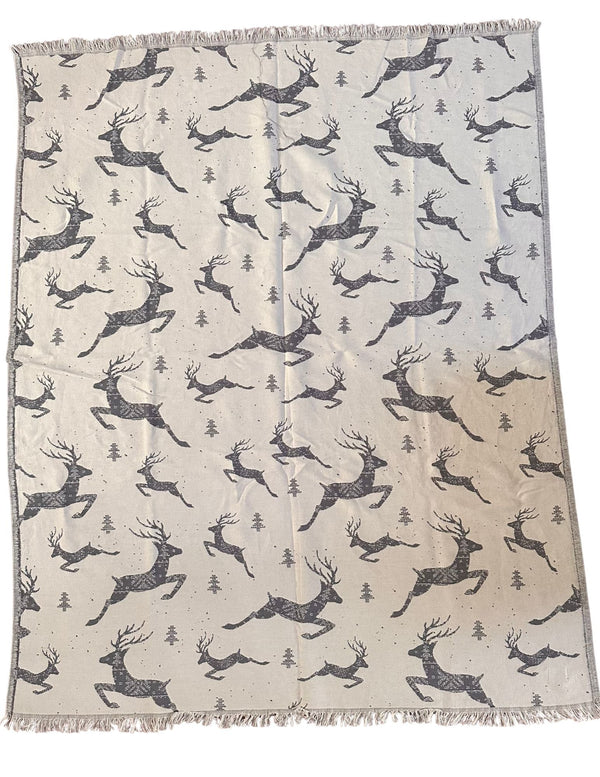 Christmas Reindeer Snowflake Turkish Cotton Throw Blanket 56×72 – Soft Organic Holiday Decor Gift