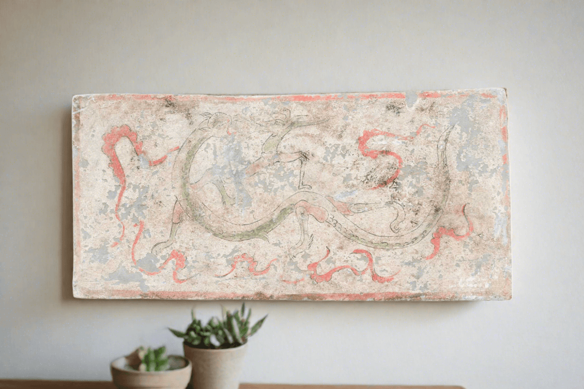 Remarkable Hand Painted Liao Dynasty Style Mural Tile