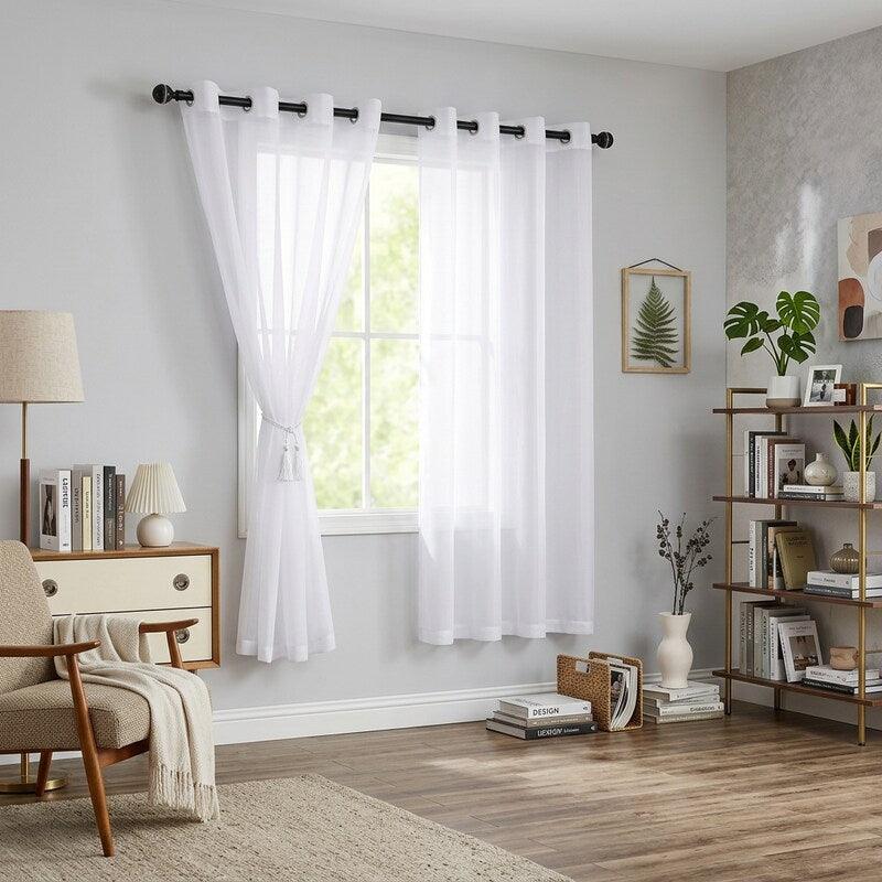 Hiasan White Sheer Curtains for Bedroom With Tiebacks, W52 X L63, 2 Soft Panels