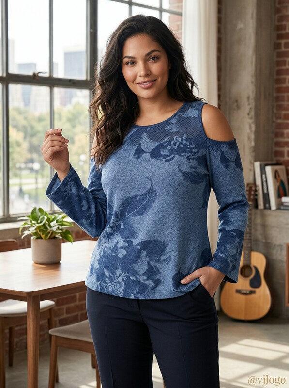 INC International Concepts Cotton Printed Cold Shoulder Sweater, Size XXL