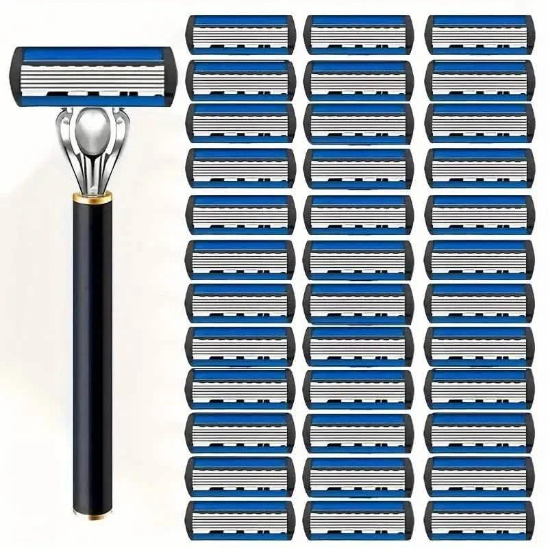 Replacement Razor Blades Safety Shaver Set with Anti-Slip Metal Handle with 1 Razor + 36 Blades