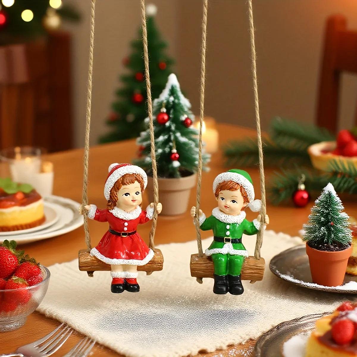 Resin Christmas Boy and Girl Pendant Decorations for Home Wall and Tree