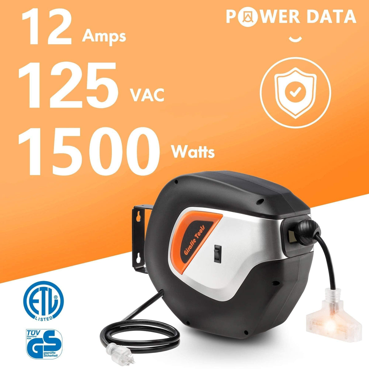 Retractable Extension Cord Reel-12/14/16 AWG