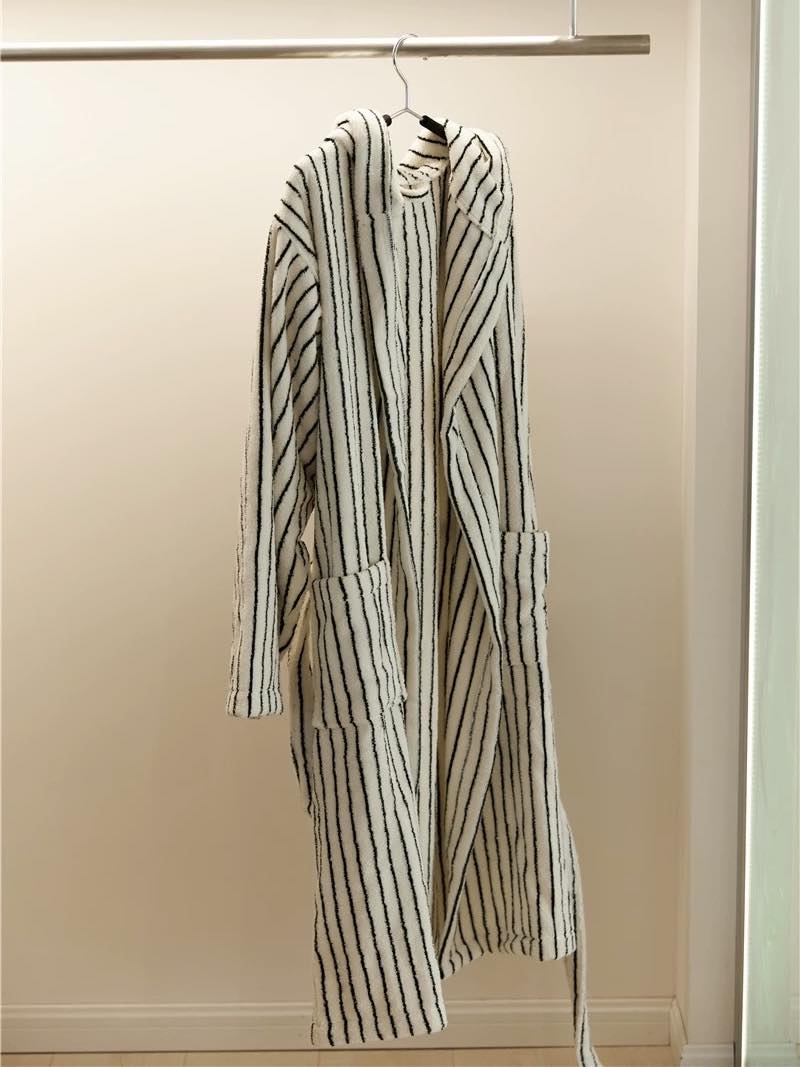 Retro 100% ORGANIC Long-stapled Cotton Hooded Stripe Bath Robe