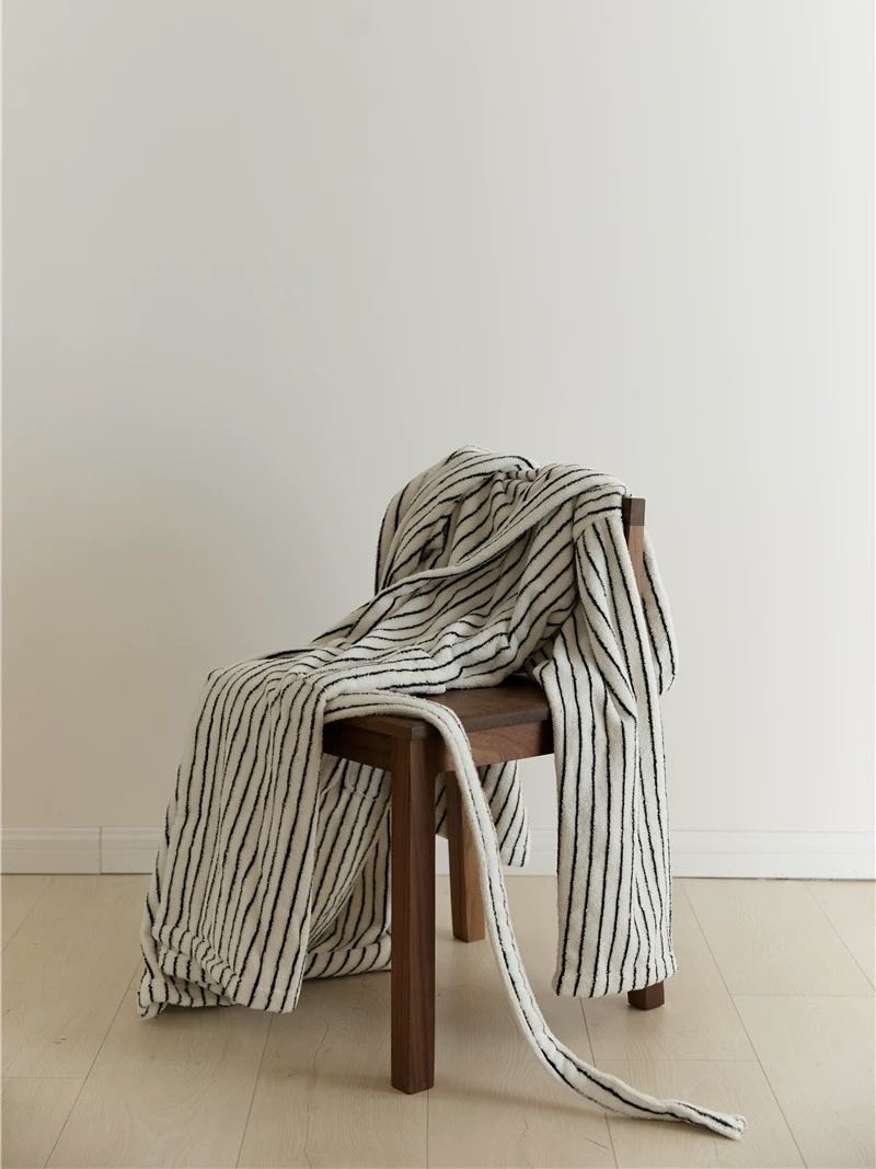 Retro 100% ORGANIC Long-stapled Cotton Hooded Stripe Bath Robe