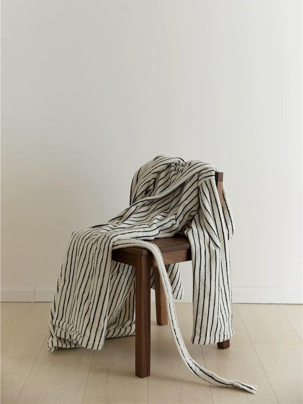 Retro 100% ORGANIC Long-stapled Cotton Hooded Stripe Bath Robe