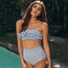 Retro Blue White Striped High Waist Bikini Lady Swimwear Women Swimsuit Female Ruffle Swim Bathing Suit  Piece Vintage High Waist Bikini Set Ruffled Swimsuits For Women Bathing Suits