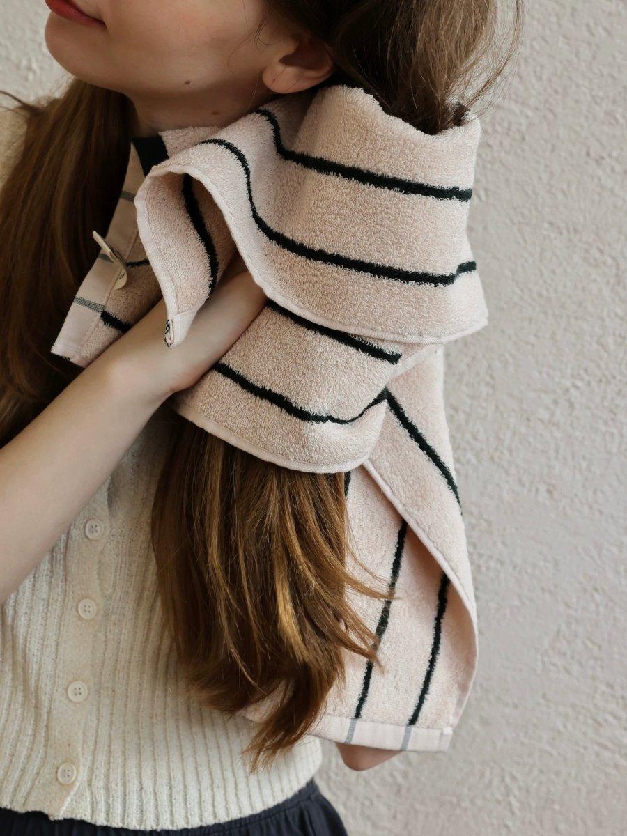 Retro Earthy-tone Pinstripe Bath Towel — 100% Long-Staple Cotton, Soft, Plush & Absorbent