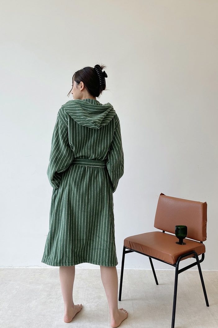 Retro Hooded Stripe Bathrobe, 100% ORGANIC Long-stapled Cotton