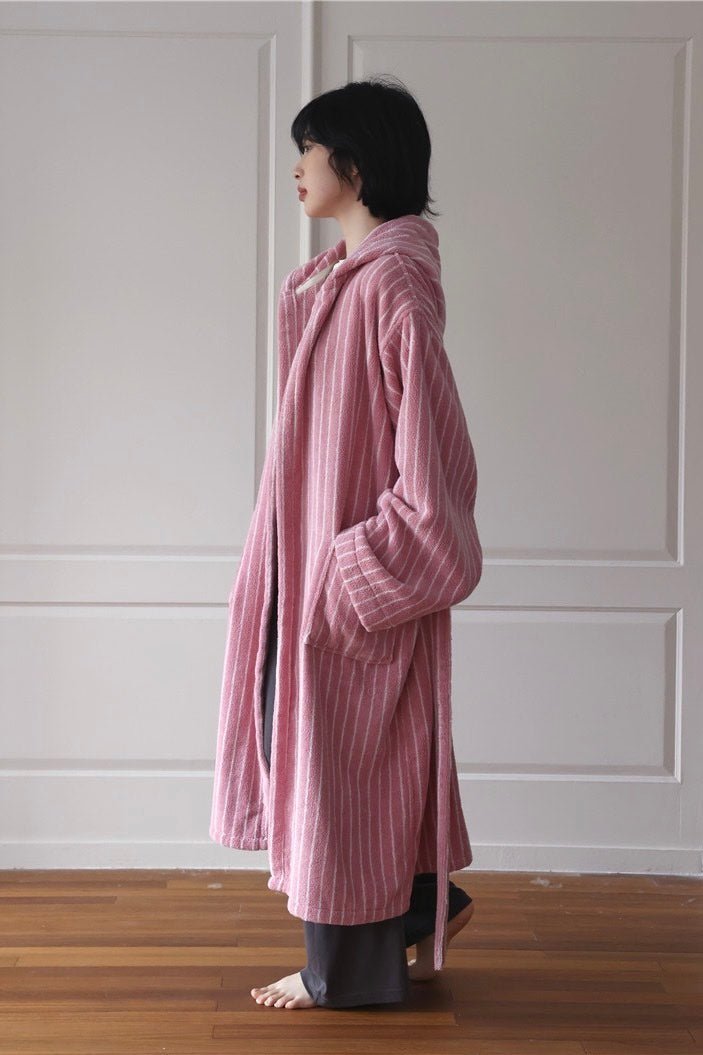 Retro Hooded Stripe Bathrobe, 100% ORGANIC Long-stapled Cotton