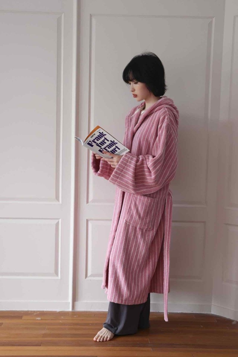Retro Hooded Stripe Bathrobe, 100% ORGANIC Long-stapled Cotton