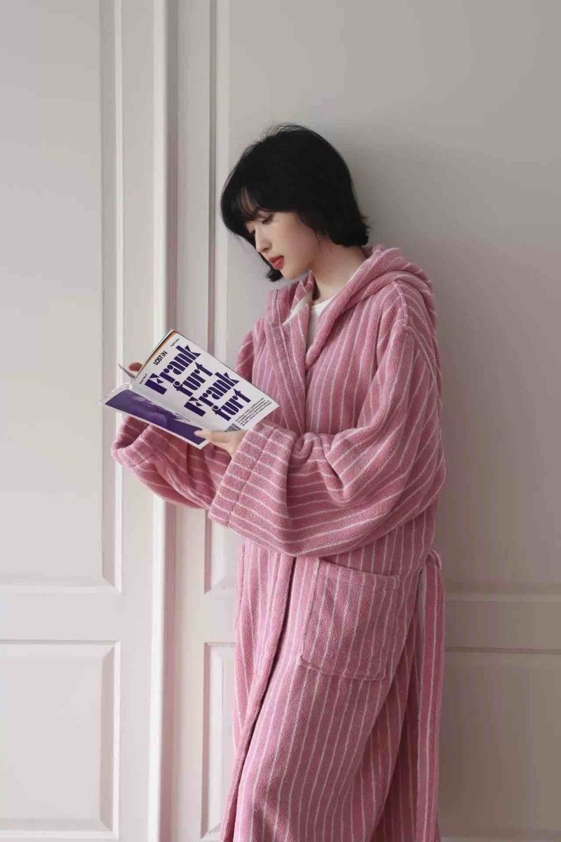 Retro Hooded Stripe Bathrobe, 100% ORGANIC Long-stapled Cotton