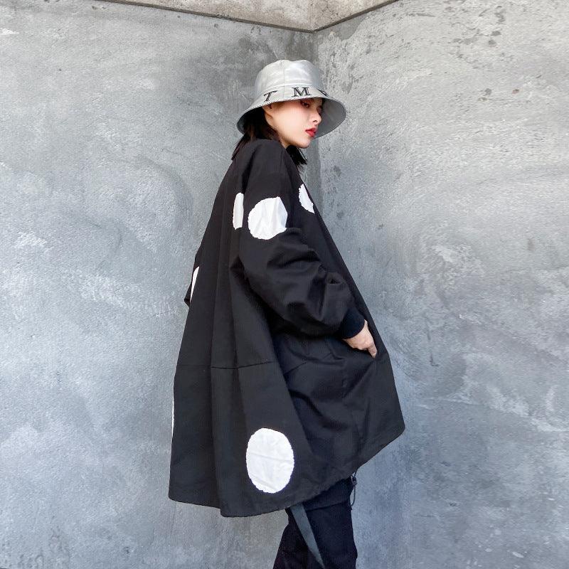 Retro long sleeved stand up collar trench coat for women loose and fashionable stylish zipper cardigan