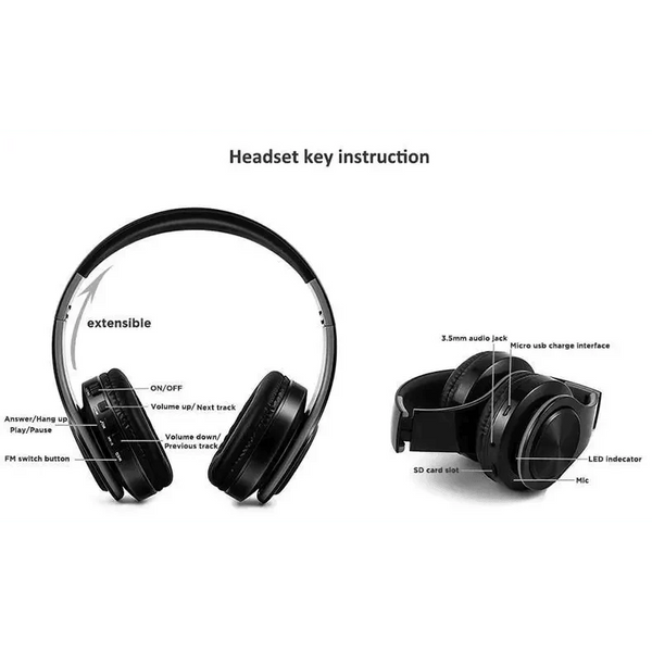 Retro Stereo Earphones Bluetooth Headphone Music Headset FM And Support SD Card With Mic And Volume Control, Wireless And Wired Headset