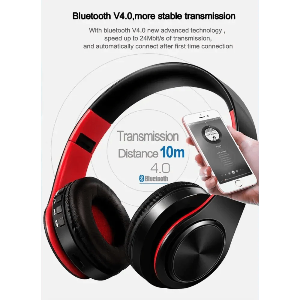 Retro Stereo Earphones Bluetooth Headphone Music Headset FM And Support SD Card With Mic And Volume Control, Wireless And Wired Headset