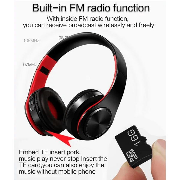 Retro Stereo Earphones Bluetooth Headphone Music Headset FM And Support SD Card With Mic And Volume Control, Wireless And Wired Headset