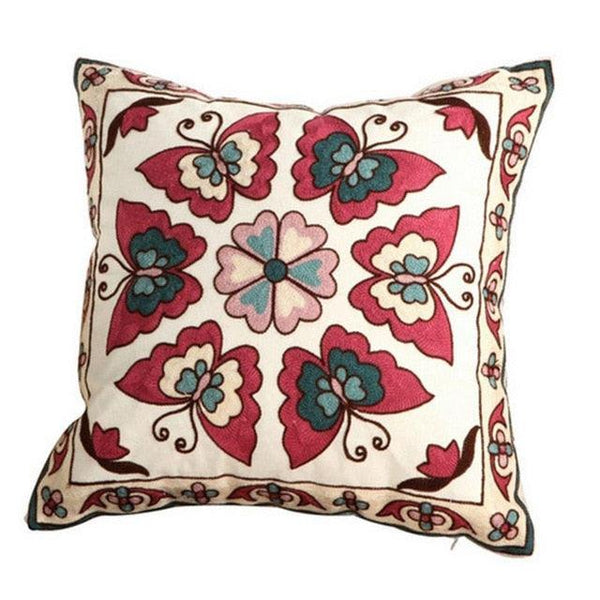 100% Cotton Embroidery Flower Pattern Pillow Cover Home Decoration Sofa Cushion Cover Housewarming Gift Pillow Case Decorative Embroidered Pillow Cover Handmade Cotton Cover For Throw Pillows Beautiful Modern Floral Patterns 45x45cm