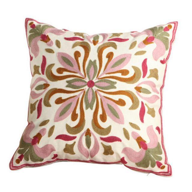 100% Cotton Embroidery Flower Pattern Pillow Cover Home Decoration Sofa Cushion Cover Housewarming Gift Pillow Case Decorative Embroidered Pillow Cover Handmade Cotton Cover For Throw Pillows Beautiful Modern Floral Patterns 45x45cm
