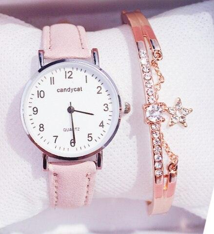 Retro Trendy Atmosphere Quartz Watch Fashion Casual Female Student Watch Ultra Thin Digital Dial Woman Children Set Bracelet Watch Leather Band Luxury Quartz Watches Fashion Creative Watch