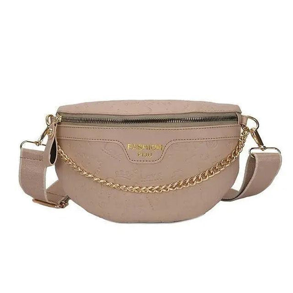 Retro Waist Bag PU Leather Fanny Pack Purse Leather with Gold Chain Strap Stylish Waist Pack Women Belt Bag Multifunctional Chest Bag
