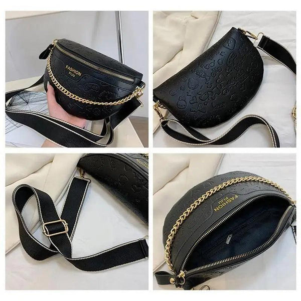 Retro Waist Bag PU Leather Fanny Pack Purse Leather with Gold Chain Strap Stylish Waist Pack Women Belt Bag Multifunctional Chest Bag