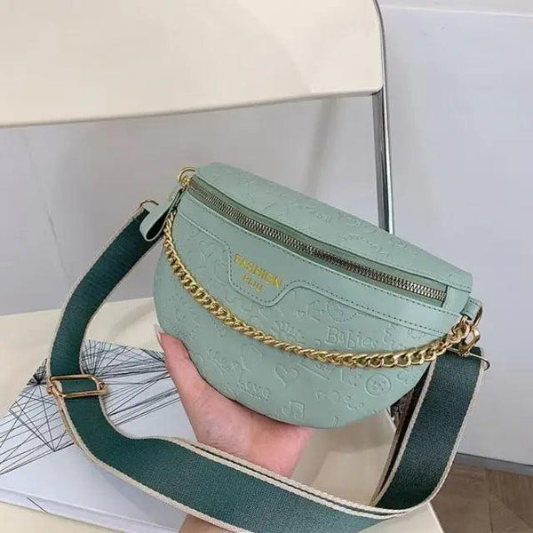 Retro Waist Bag PU Leather Fanny Pack Purse Leather with Gold Chain Strap Stylish Waist Pack Women Belt Bag Multifunctional Chest Bag