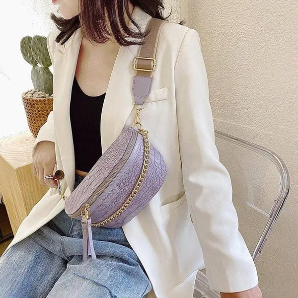 Retro Waist Bag PU Leather Fanny Pack Purse Leather with Gold Chain Strap Stylish Waist Pack Women Belt Bag Multifunctional Chest Bag