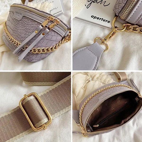 Retro Waist Bag PU Leather Fanny Pack Purse Leather with Gold Chain Strap Stylish Waist Pack Women Belt Bag Multifunctional Chest Bag