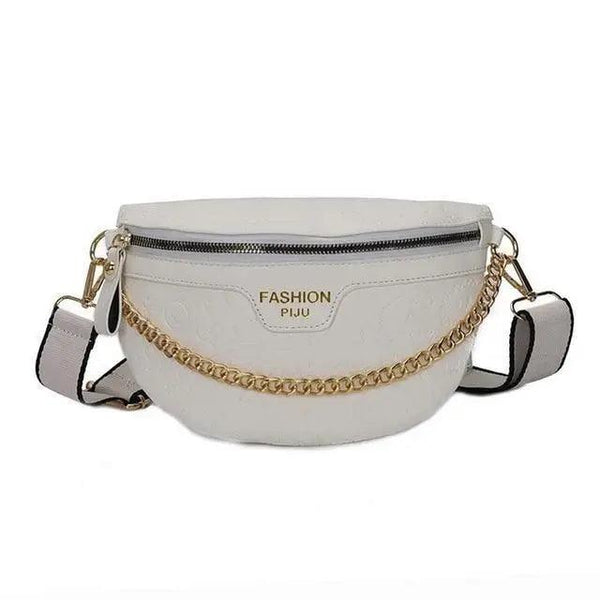Retro Waist Bag PU Leather Fanny Pack Purse Leather with Gold Chain Strap Stylish Waist Pack Women Belt Bag Multifunctional Chest Bag