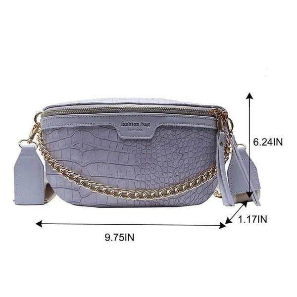 Retro Waist Bag PU Leather Fanny Pack Purse Leather with Gold Chain Strap Stylish Waist Pack Women Belt Bag Multifunctional Chest Bag