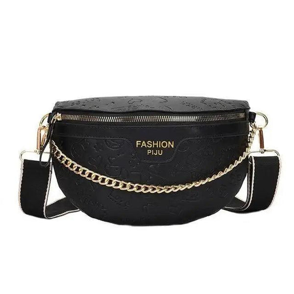 Retro Waist Bag PU Leather Fanny Pack Purse Leather with Gold Chain Strap Stylish Waist Pack Women Belt Bag Multifunctional Chest Bag
