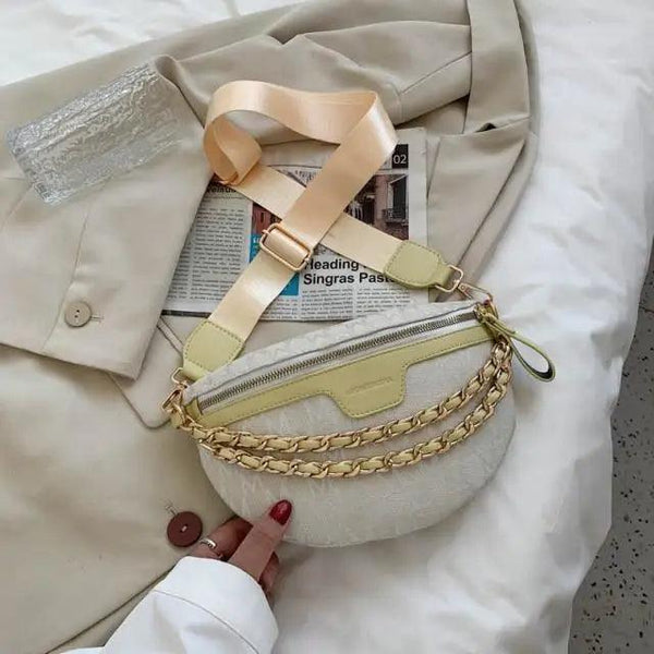 Retro Waist Bag PU Leather Fanny Pack Purse Leather with Gold Chain Strap Stylish Waist Pack Women Belt Bag Multifunctional Chest Bag