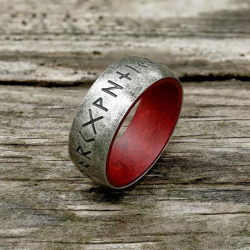 Retro Wood Runes Stainless Steel Viking Ring