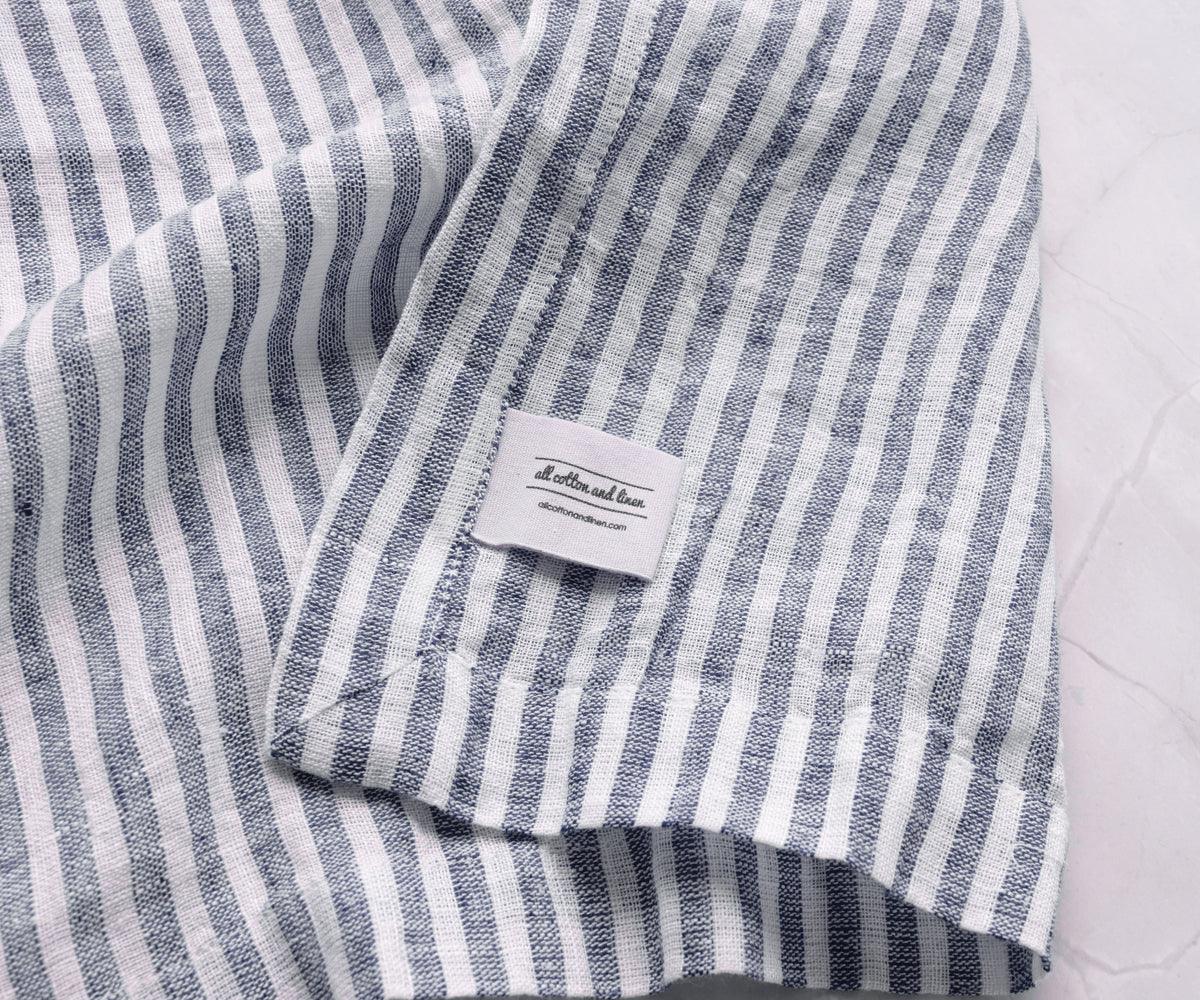 Navy Blue Pinstripe Linen Napkins - Set of 4, 8 & More