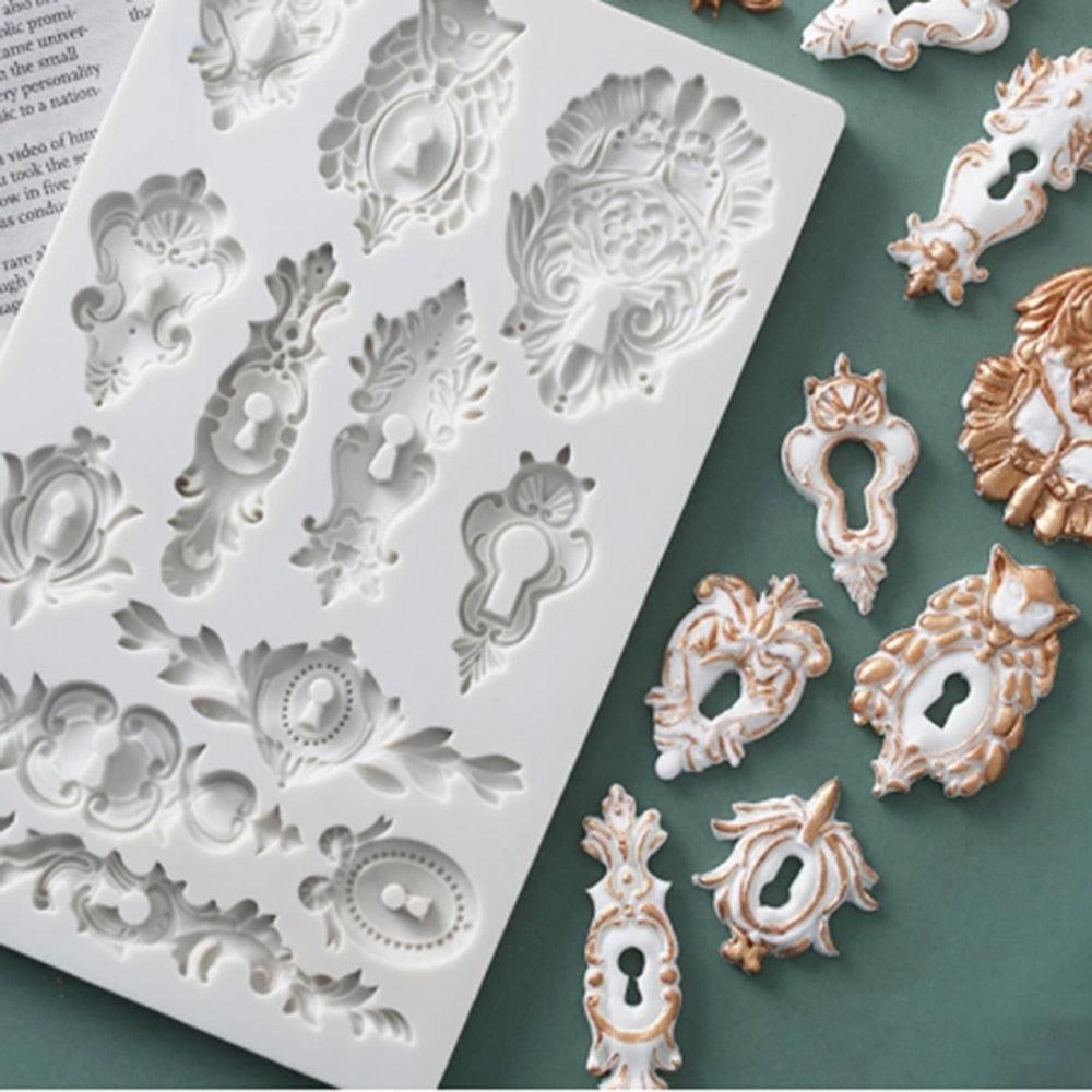 Reusable Silicone Mold Cake Baking Decoration Epoxy Resin Plaster Crafts Chocolate Mold European Style Pattern Silicone Mold Silicone Fondant Cake Mold Baroque Style Door Lock Mold For Sugarcraft