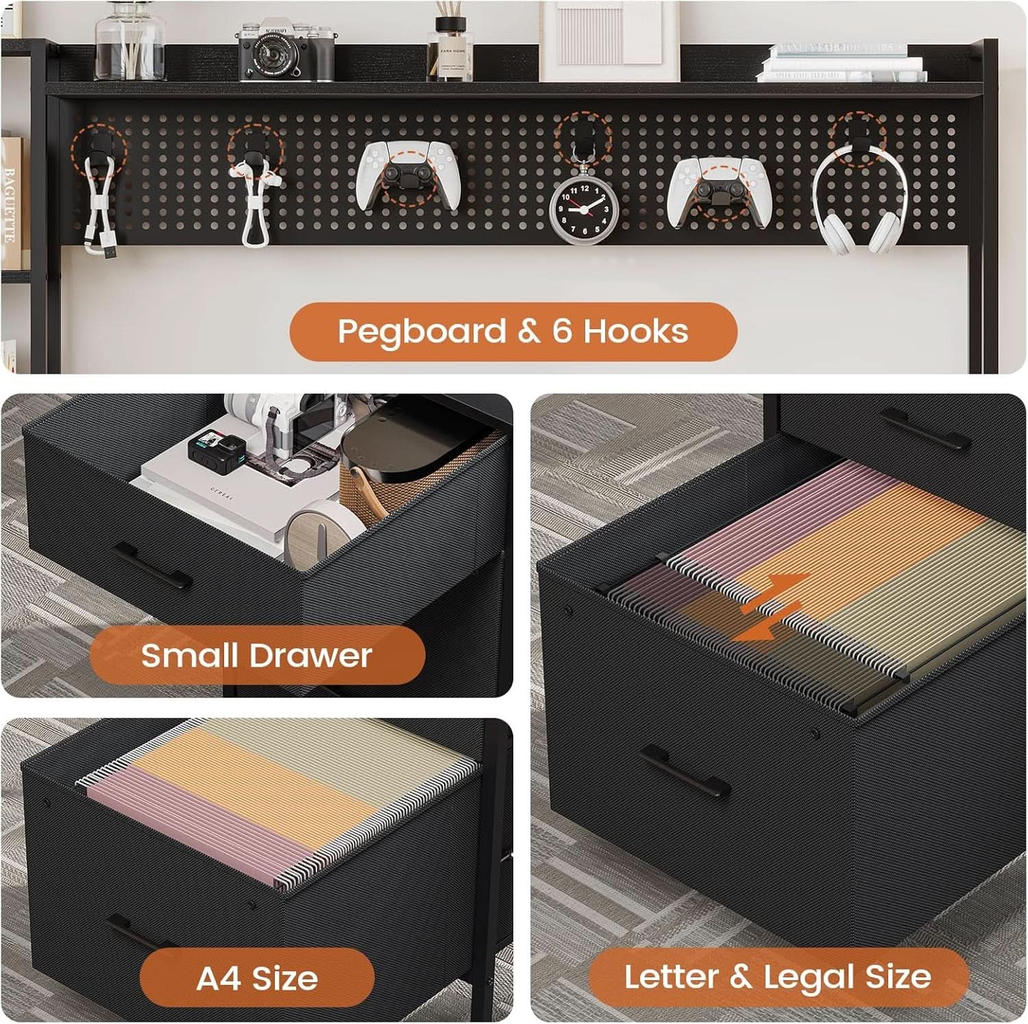 Reversible Gaming Desk with Power Outlets and LED Light