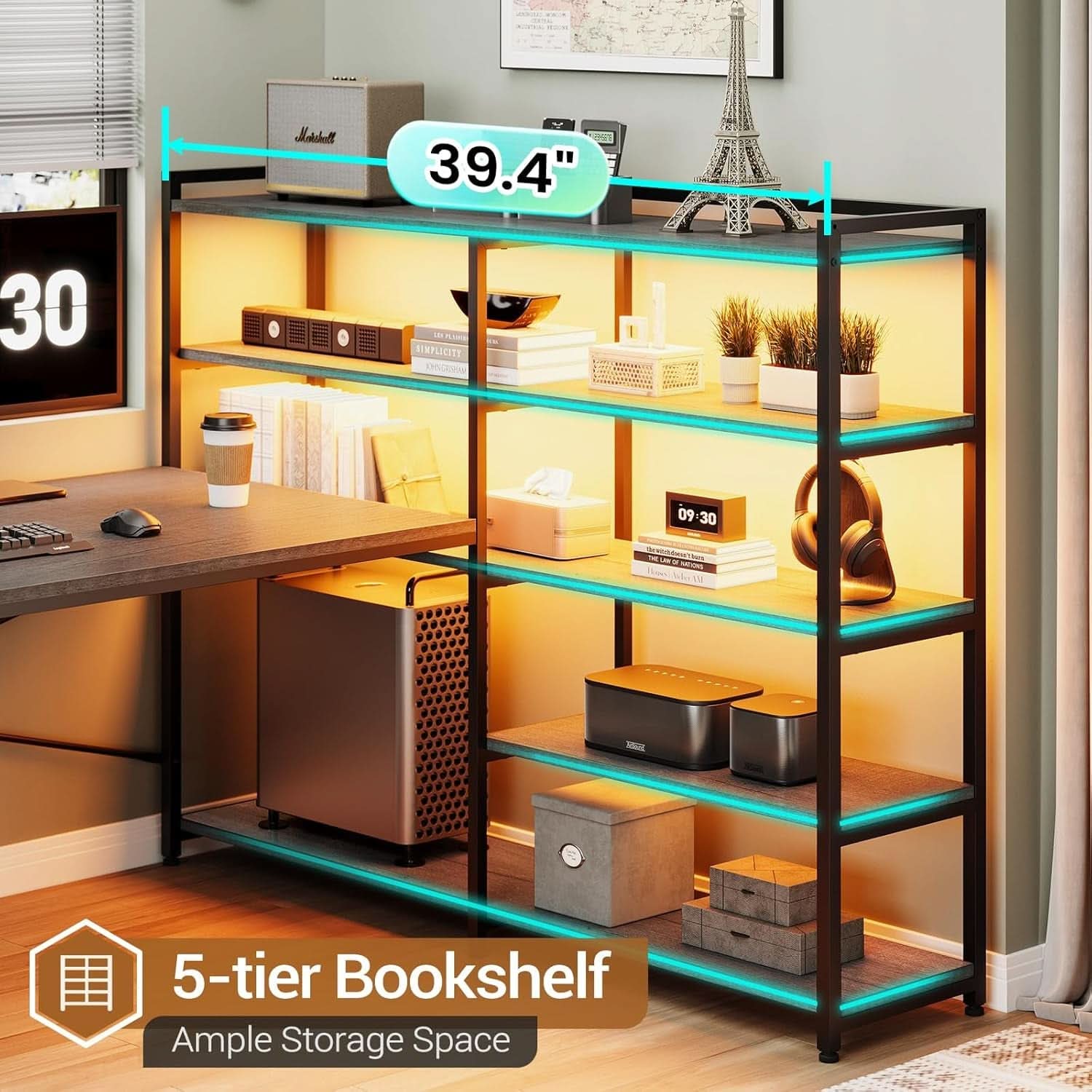 Reversible U Shaped Corner Desk With LED Lights