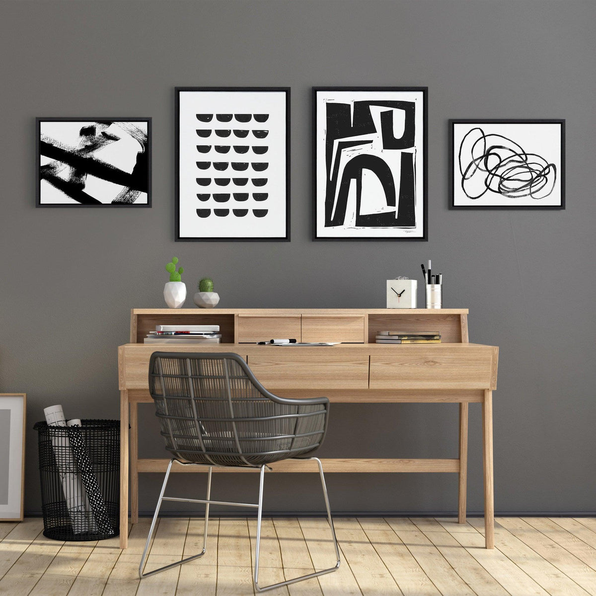 Sylvie Modern Abstract Framed Canvas Set