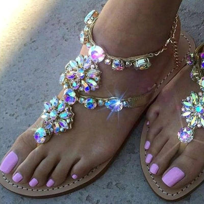 Rhinestones Sandals Summer Beach Slippers For Women Flip Flops Crystal Beach Sliders Slippers Casual Summer Dressy Rhinestone Glitter Open Toe Flat Sandals Travel Beach Bling Crystal Slip On Shiny Luxury Slippers