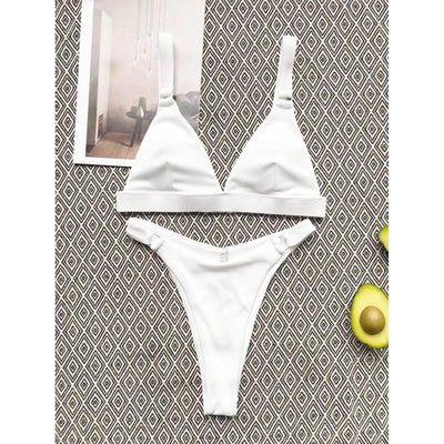 Rib Ring Linked High Cut Bikini Swimsuit