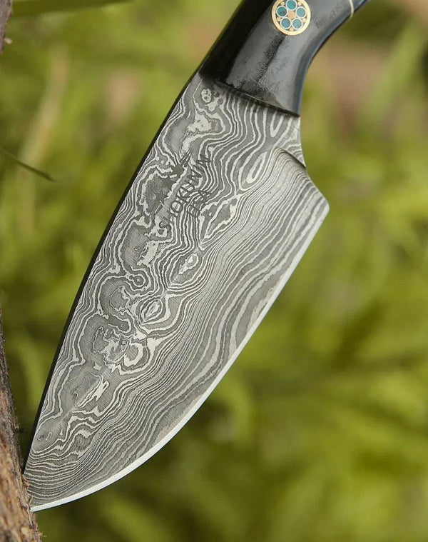 Rift Damascus Skinning Knife with Exotic Rosewood & Resin Handle - Gifts for You 'n Me