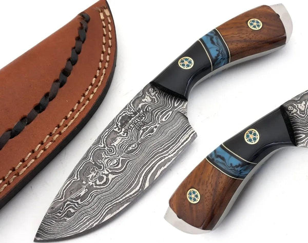 Rift Damascus Skinning Knife with Exotic Rosewood & Resin Handle - Gifts for You 'n Me
