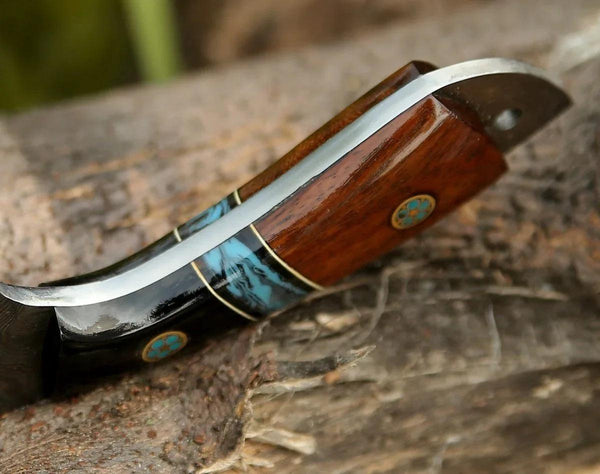 Rift Damascus Skinning Knife with Exotic Rosewood & Resin Handle - Gifts for You 'n Me