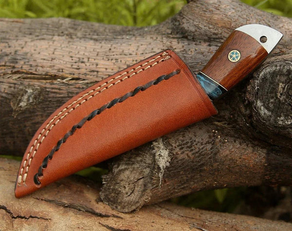 Rift Damascus Skinning Knife with Exotic Rosewood & Resin Handle - Gifts for You 'n Me