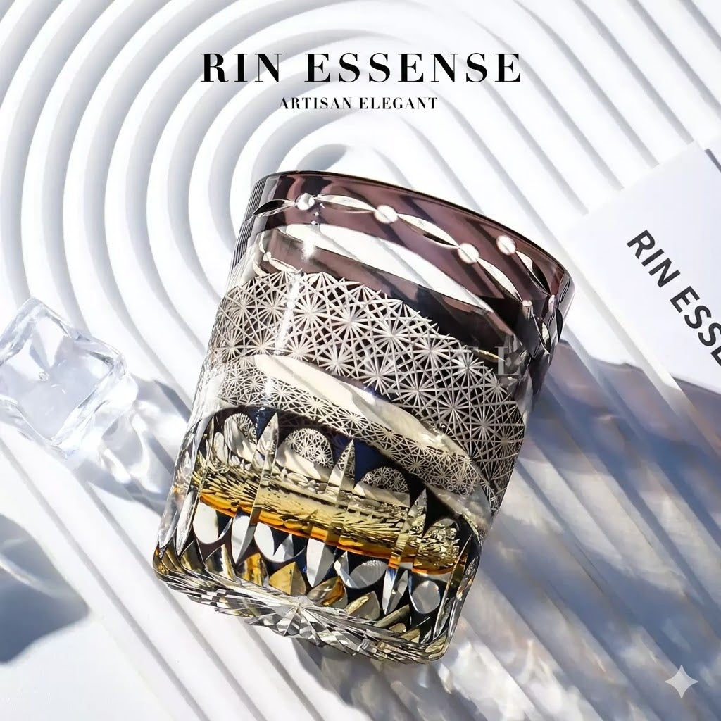 RIN ESSENCE — “KIKU RADIANCE” Edo Kiriko Whiskey Glass