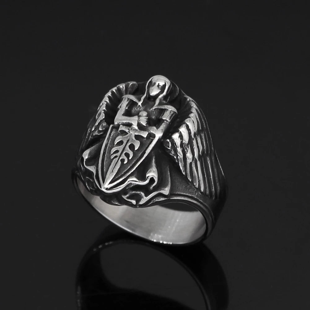 Roman St.Michael Archangel Stainless Steel Ring Ancient Treasures
