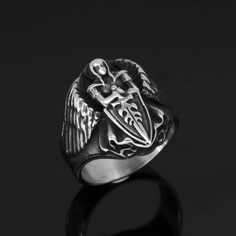 Roman St.Michael Archangel Stainless Steel Ring Ancient Treasures